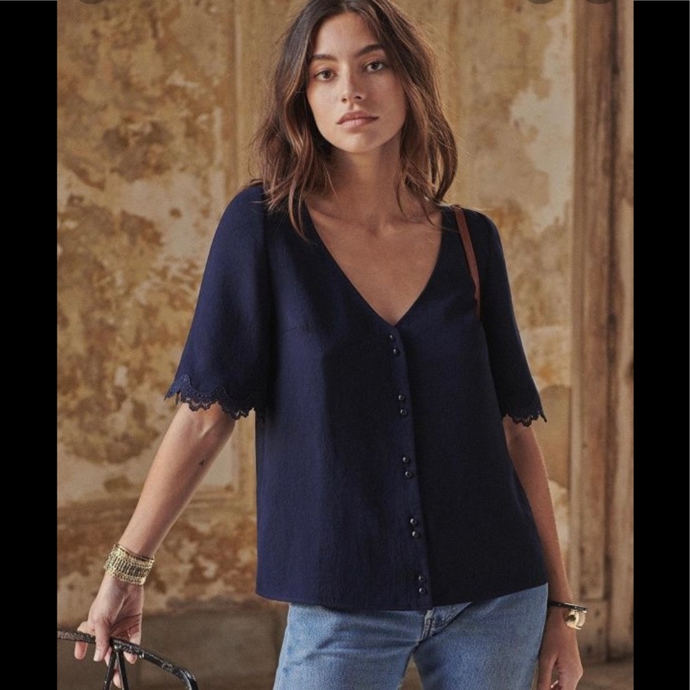 Sezane Aretha Blouse in Navy